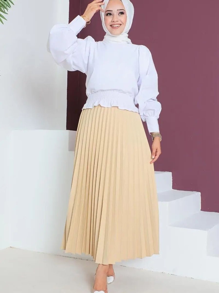 Mec Fashion Camel Uzun Piliseli Etek