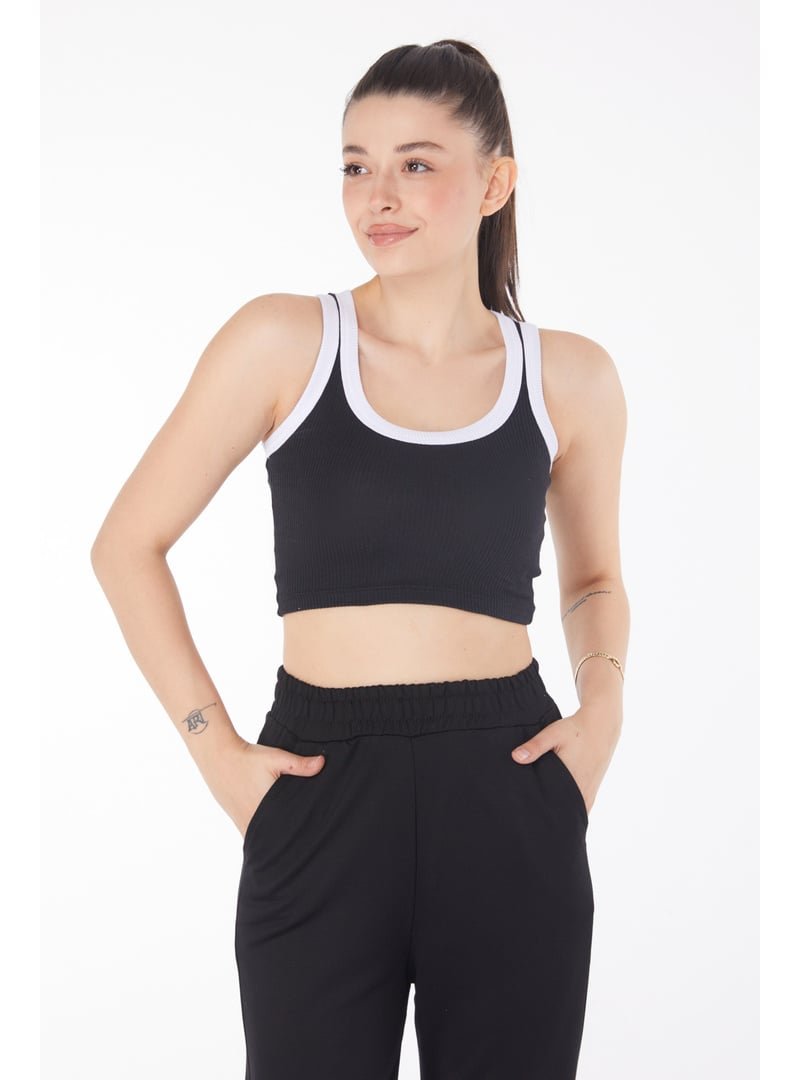 Tofisa Siyah Sıyah Askılı Crop