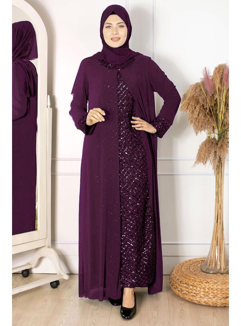 MFA Moda Pelerinli Payet Detaylı Abiye Mürdüm Mor