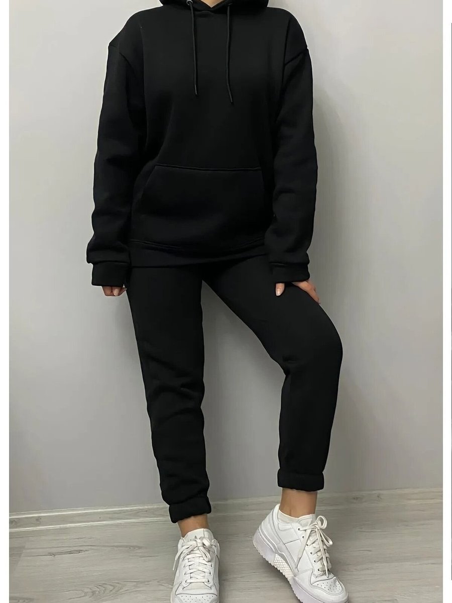 Swana Siyah Unisex Üç İplik Şardonlu Eşofman Takım