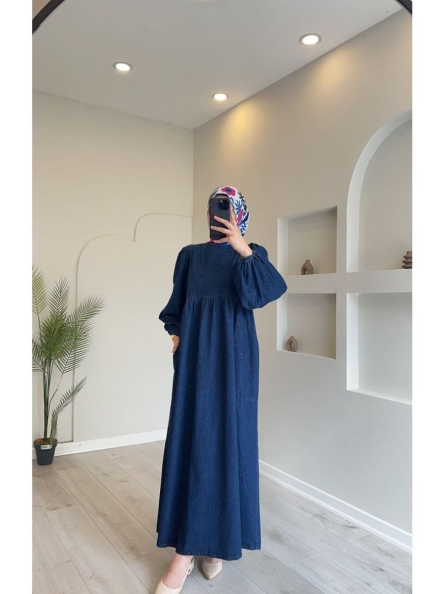 OlaLady Lacivert Oversize Salaş Kot Elbise
