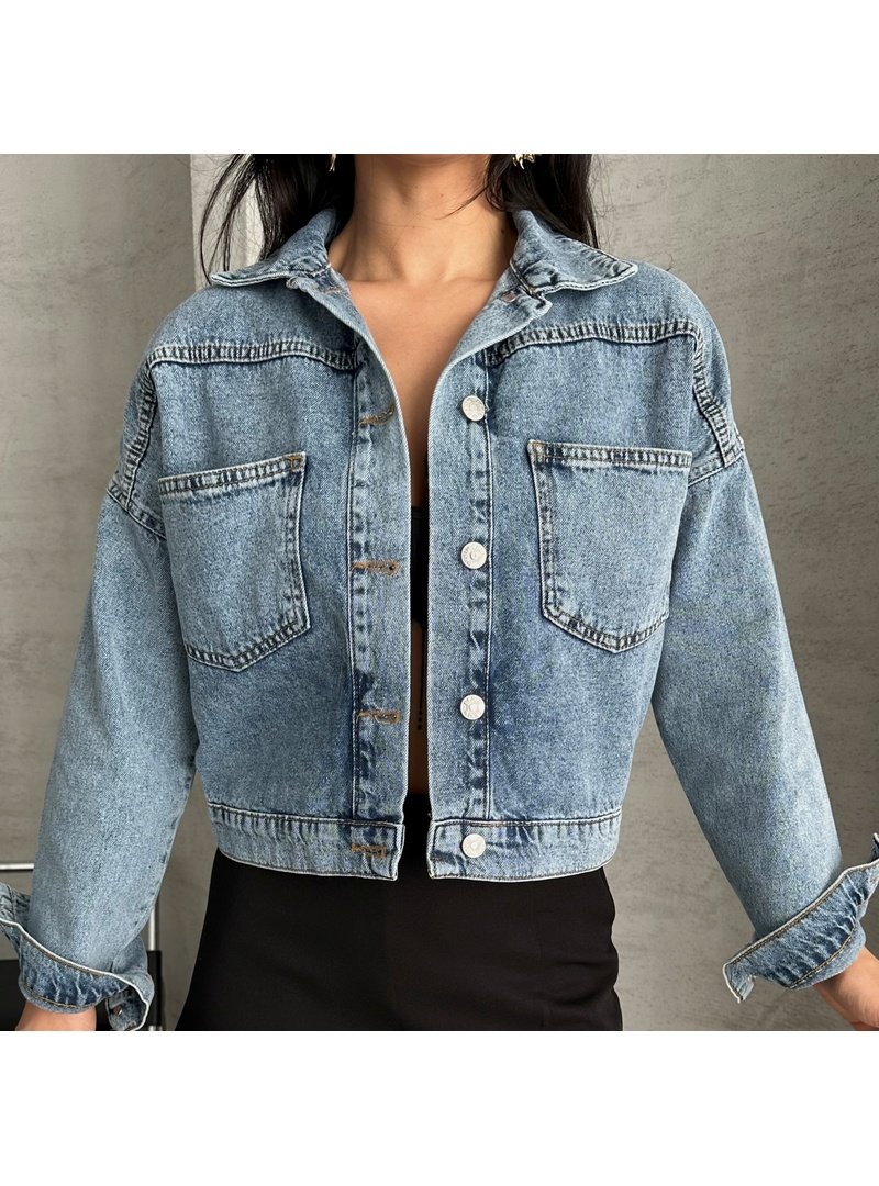 Destemoda Mavi Kot Çift Cepli Denim Ceket