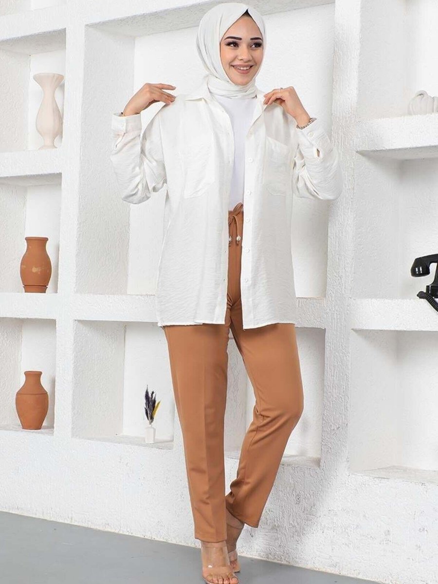 Mec Fashion Taba Bağcıklı Kahverengi Pantolon
