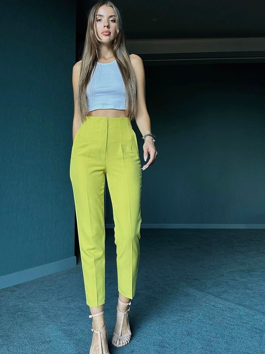 Moda cameo Fıstık Yeşil Yüksek Bel Fletolu Pantolon