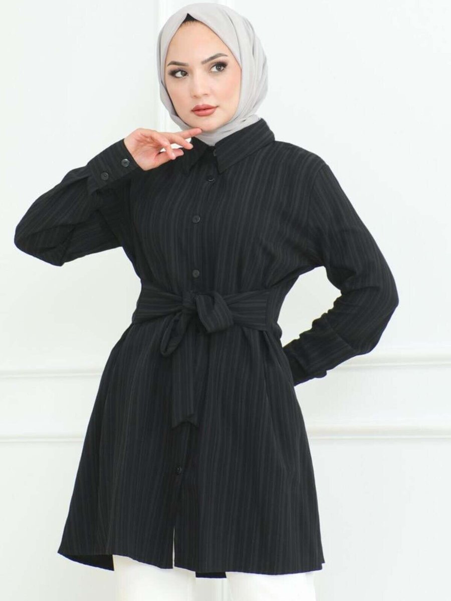 Mec Fashion Siyah Bağlamalı Gömlek Tunik