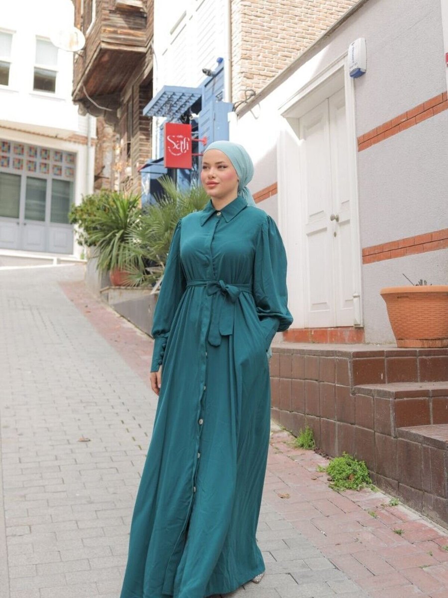 Nissra Zümrüt Gizli Patlı Düğmeli Ferace