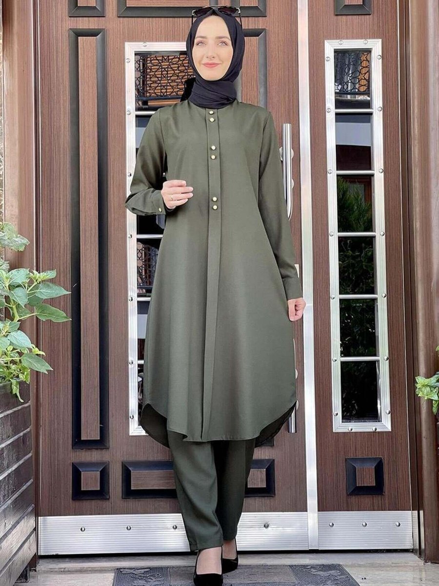 Mec Fashion Haki Düğmeli İkili Takım