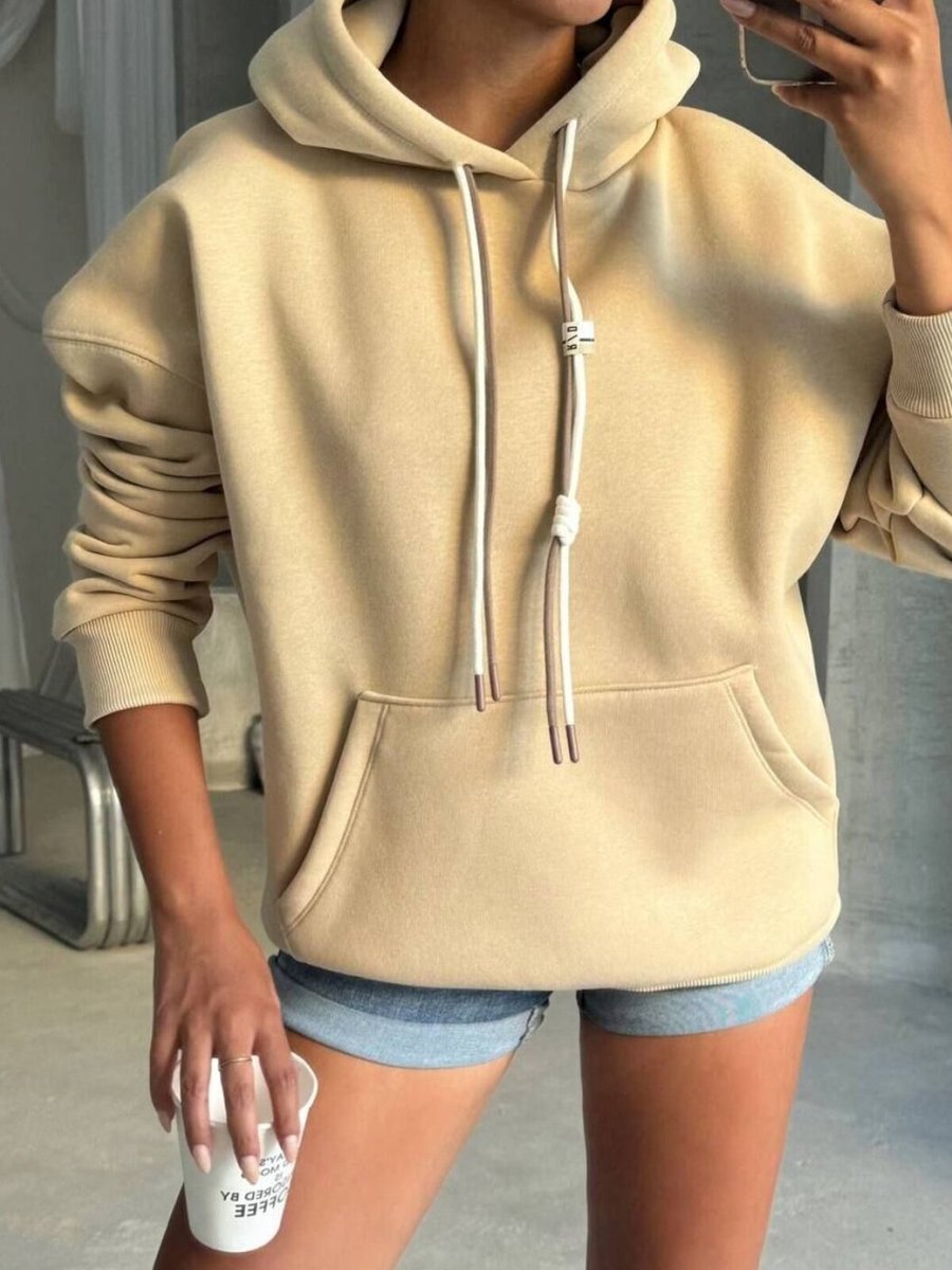 İLKCET MODA Krem Bağcık Detay Oversize Sweatshirt