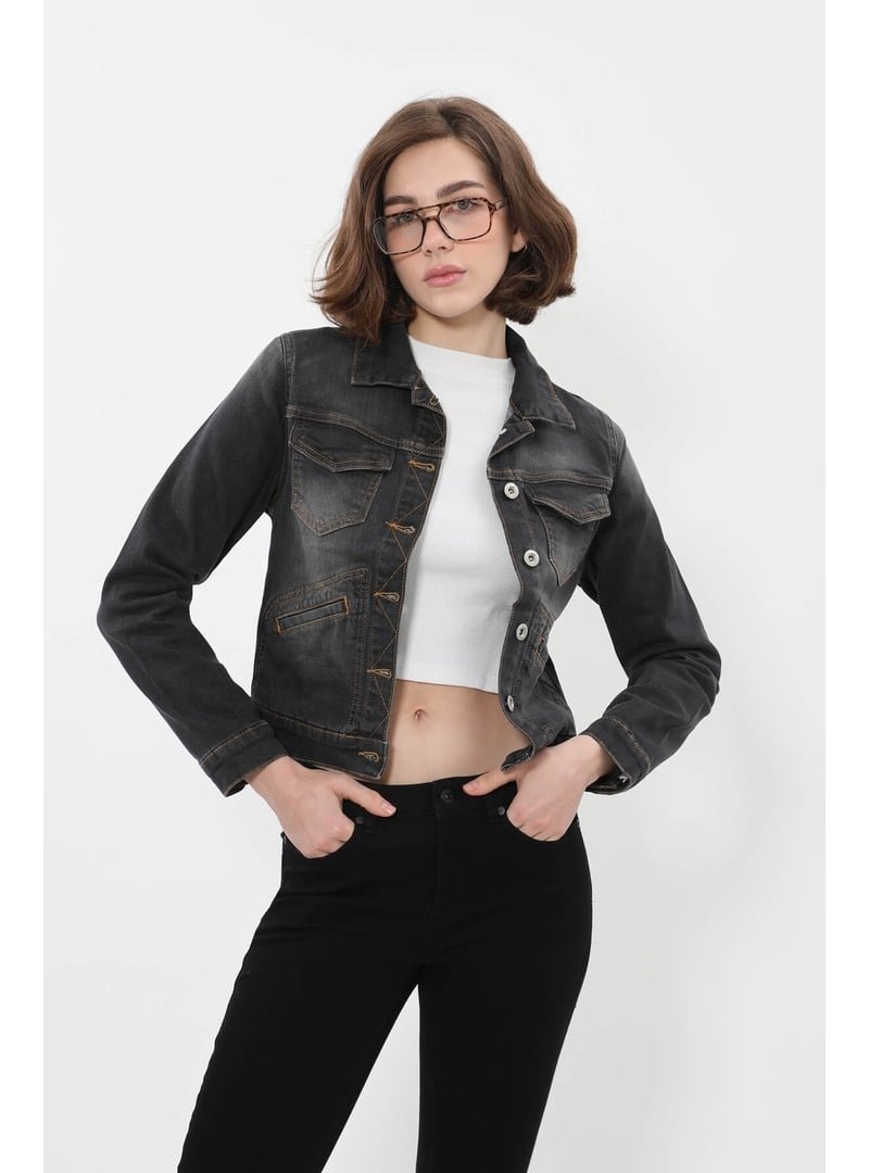 Banny Jeans Cep Detaylı Slim Fit Koyu Gri Jean Ceket