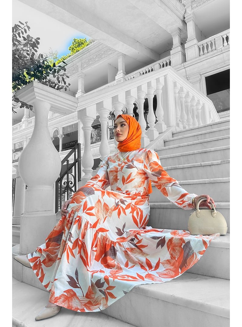 Liz Butik Turuncu Rüya Desenli Elbise