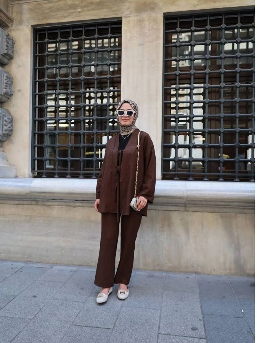 Swana Kahverengi Kimono İkili Takım