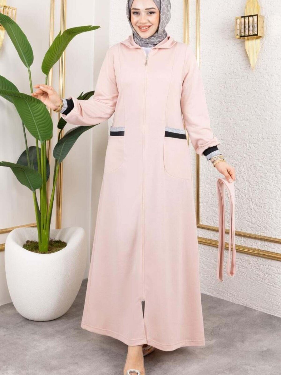Mec Fashion Pudra Kapüşonlu Ribanalı Ferace