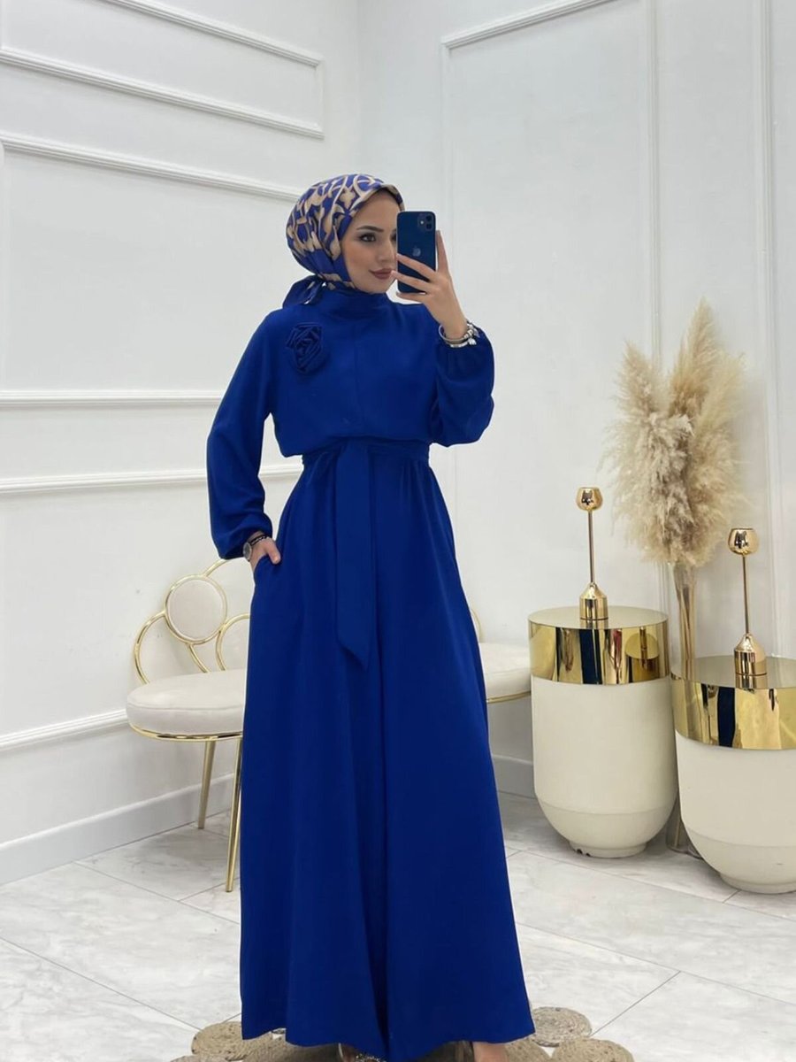 XXL BUTİK Saks Çıkarılabilir Broş Gül Detaylı Tulum