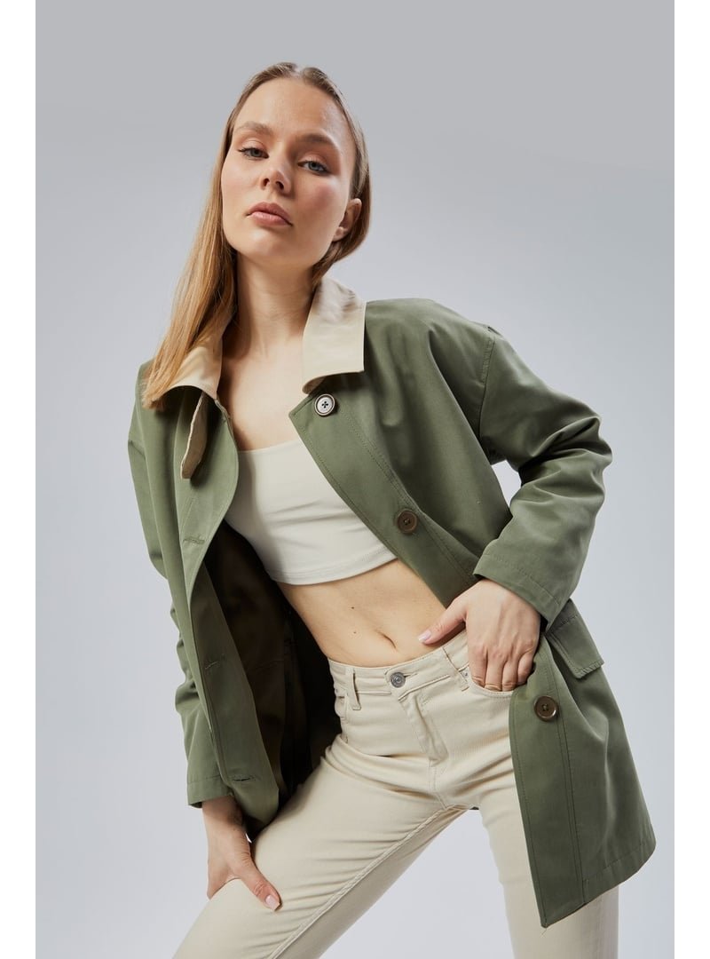 Bolivente Oversize Casual Midi Trençkot Haki