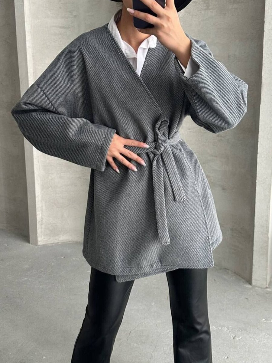 İLKCET MODA Gri Gabardin Kumaş Oversize Ceket