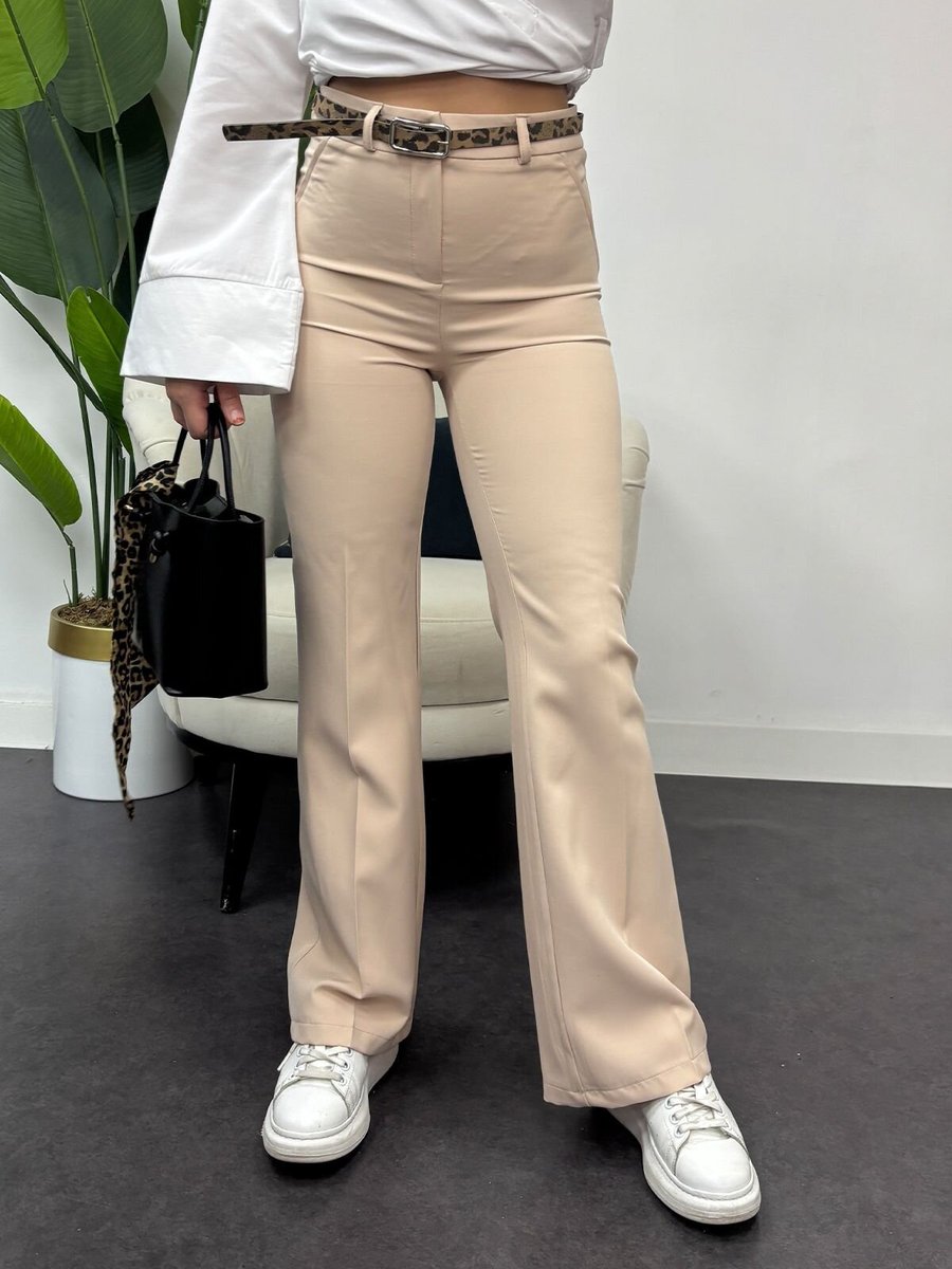 Swana Bej Krep Kumaş Klasik Model Pantolon