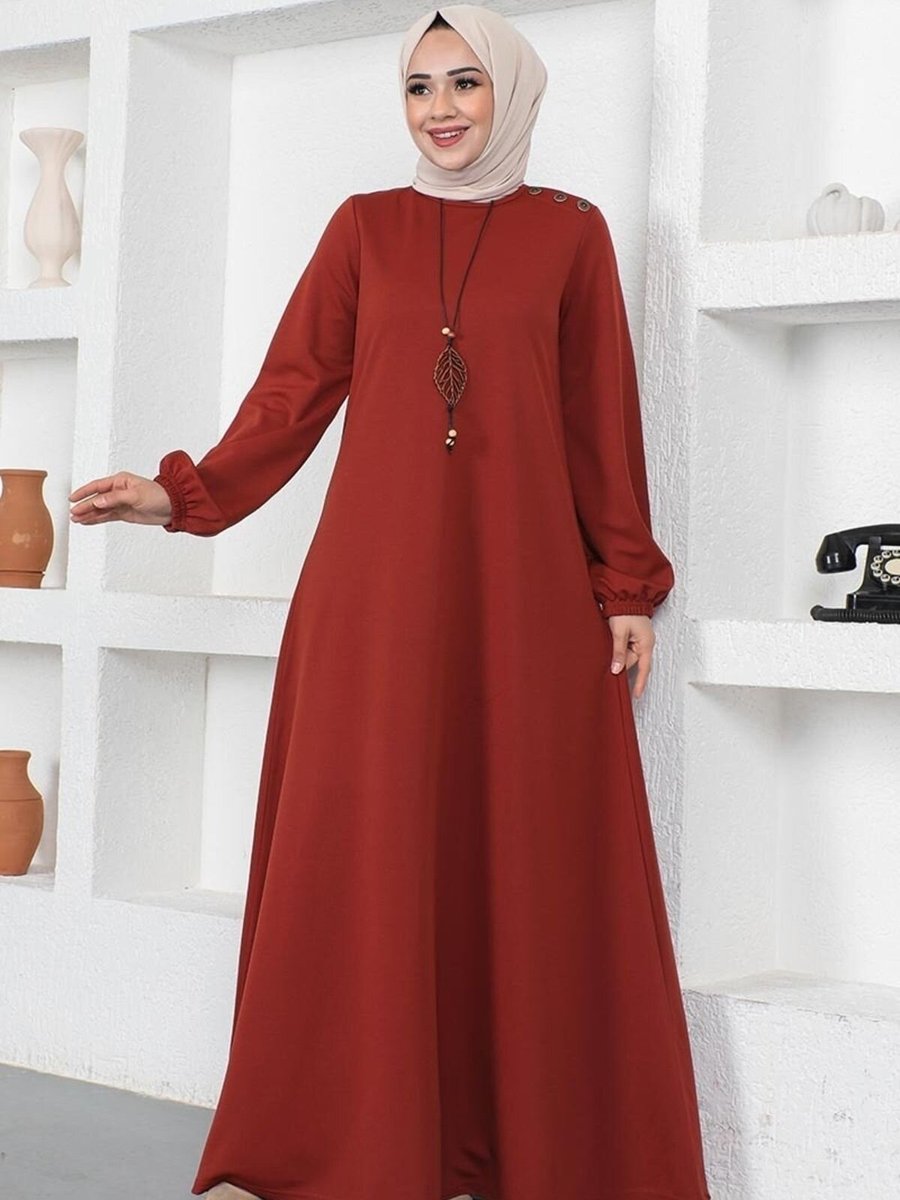 Mec Fashion Kiremit Kolyeli Bisiklet Yaka Elbise