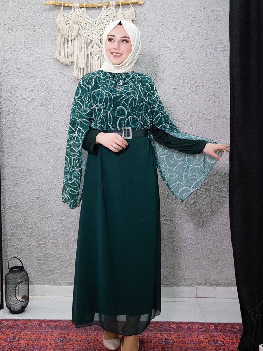 Mec Fashion Yeşil Desenli Elbise