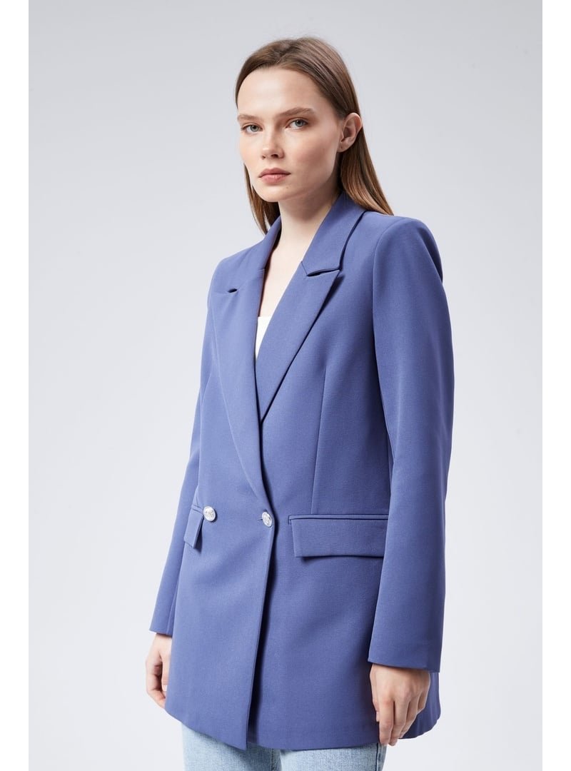 Bolivente Oversize Dokuma Blazer Ceket İndigo