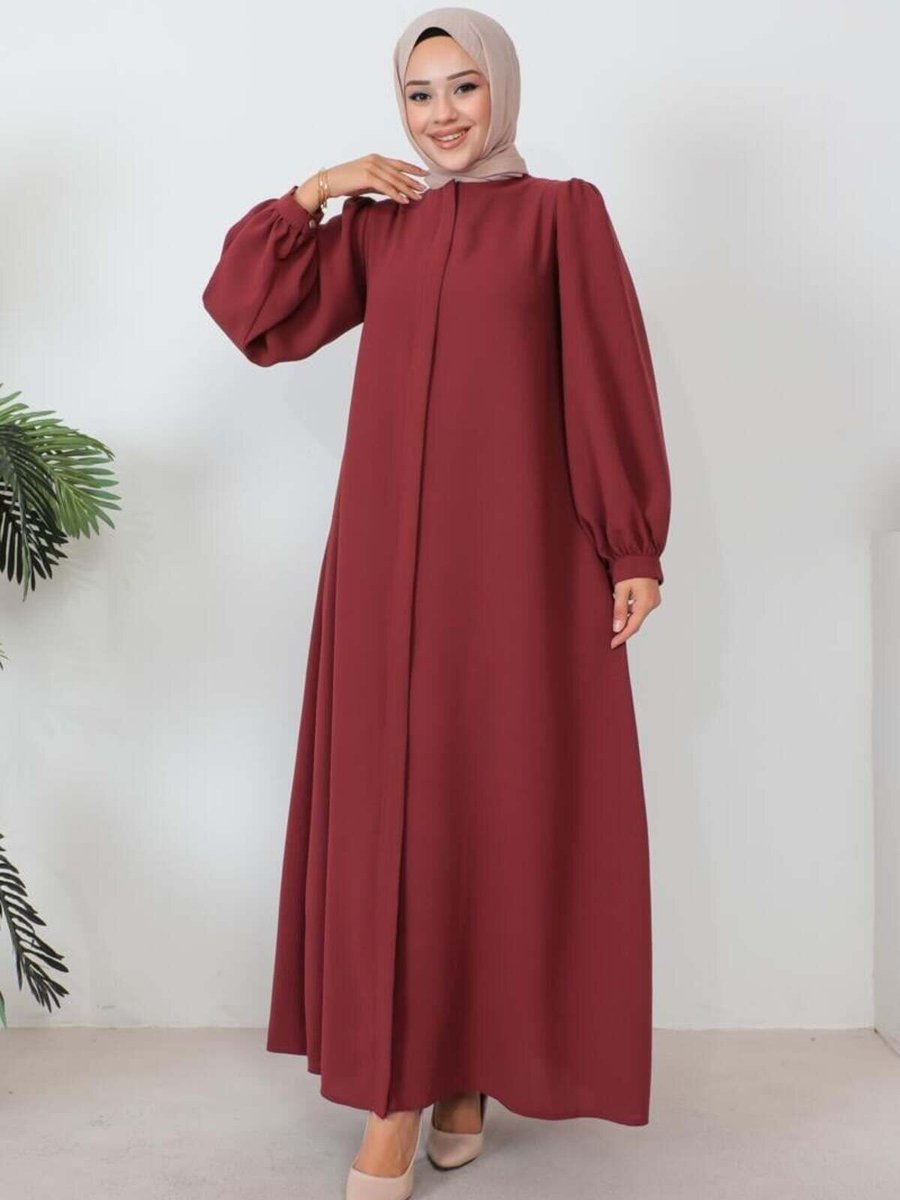 Mec Fashion Kiremit Fermuarlı Balon Kol Ferace