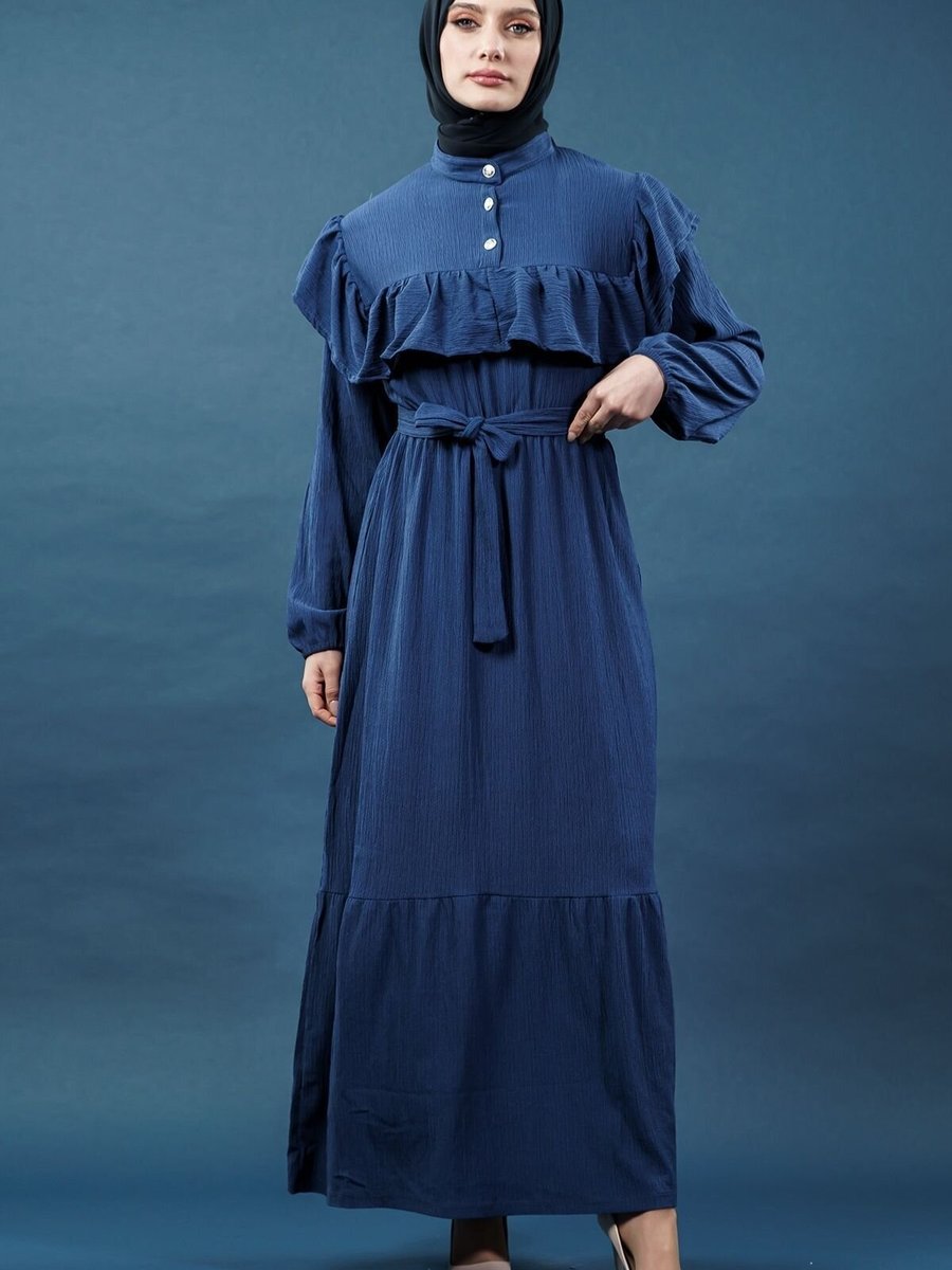 Mec Fashion Lacivert Fırfırlı Elbise