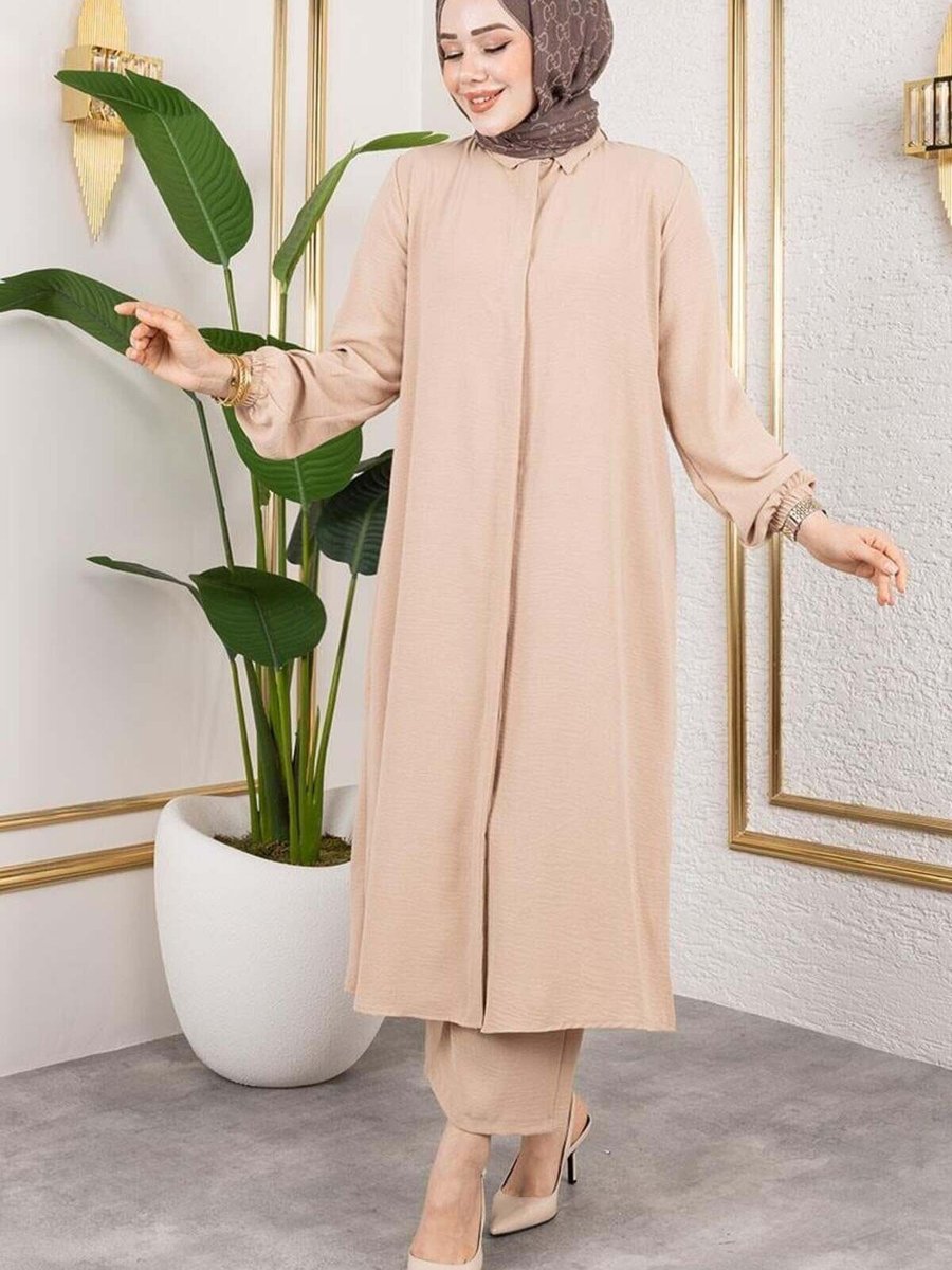 Mec Fashion Bej Uzun Tunikli Aerobin İkili Takım