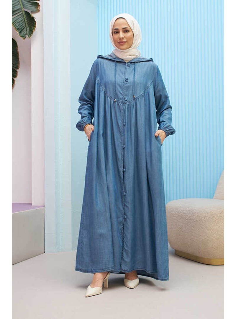 Neways Koyu Mavi Brit Düğmeli Denim Ferace