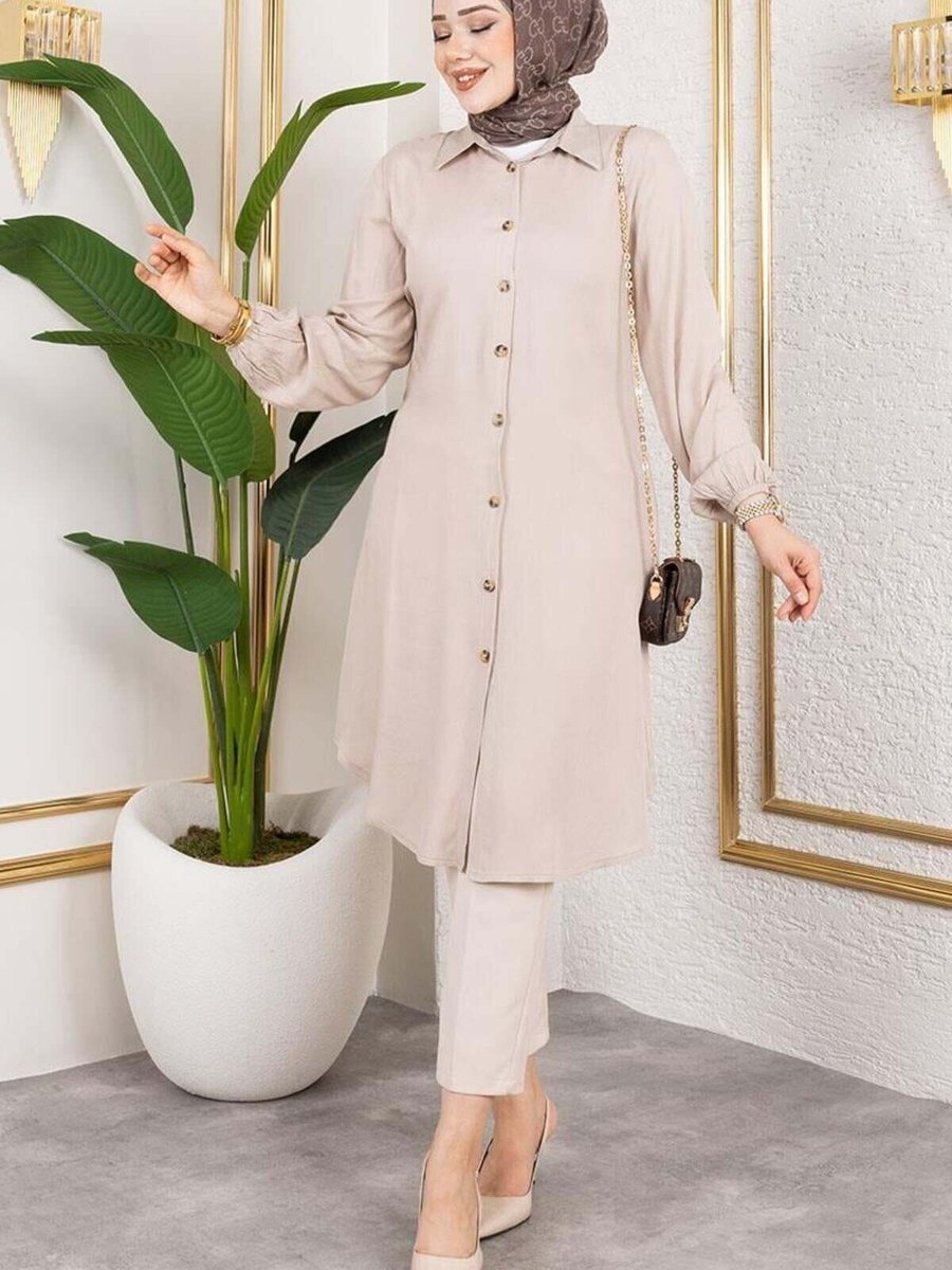 Mec Fashion Vizon Manşeti Lastikli Viskon Tunik