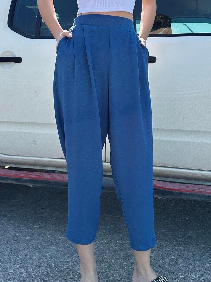 Moda cameo Mavi Keten Şalvar Pantolon