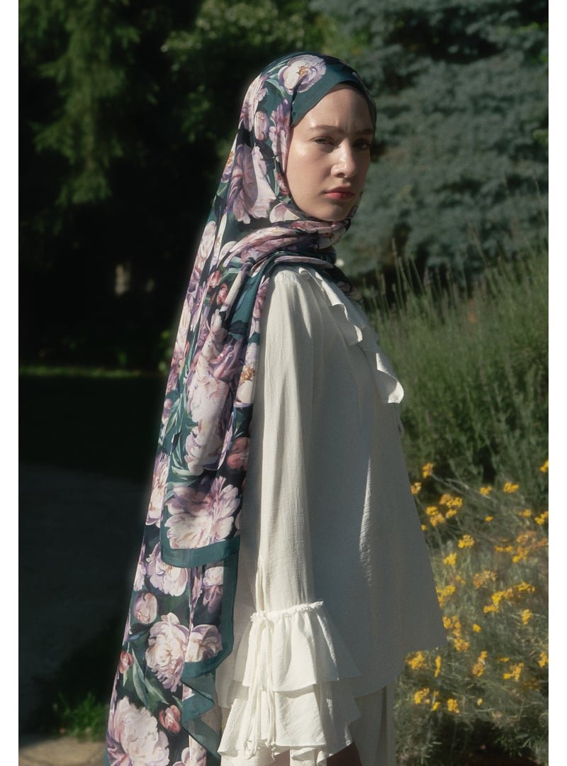 FRESHSCARFS Petrol Lotus Floş Viskon Şal