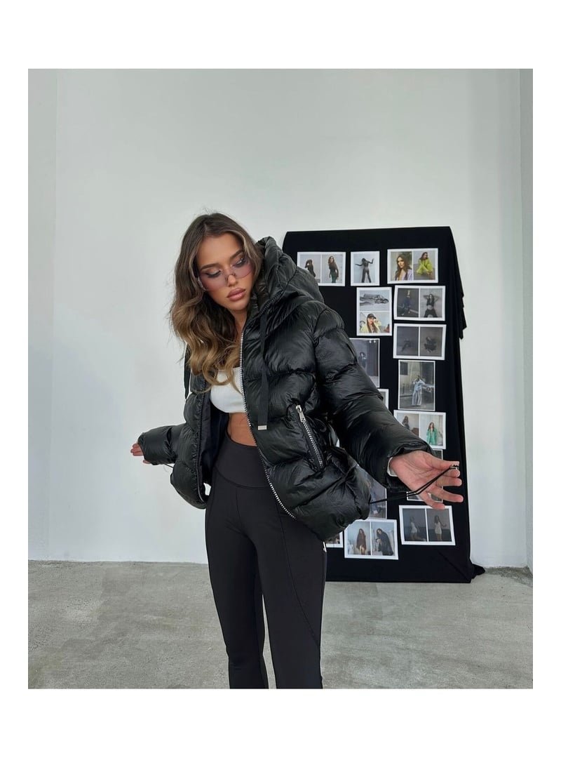 Volt Clothing Siyah Kapüşonlu Fermuar Detay Şişme Mont