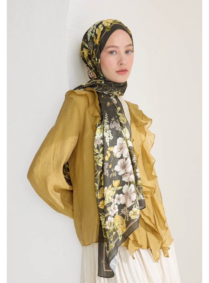 FRESHSCARFS Koyu Haki Valentına Floş Viskon Şal