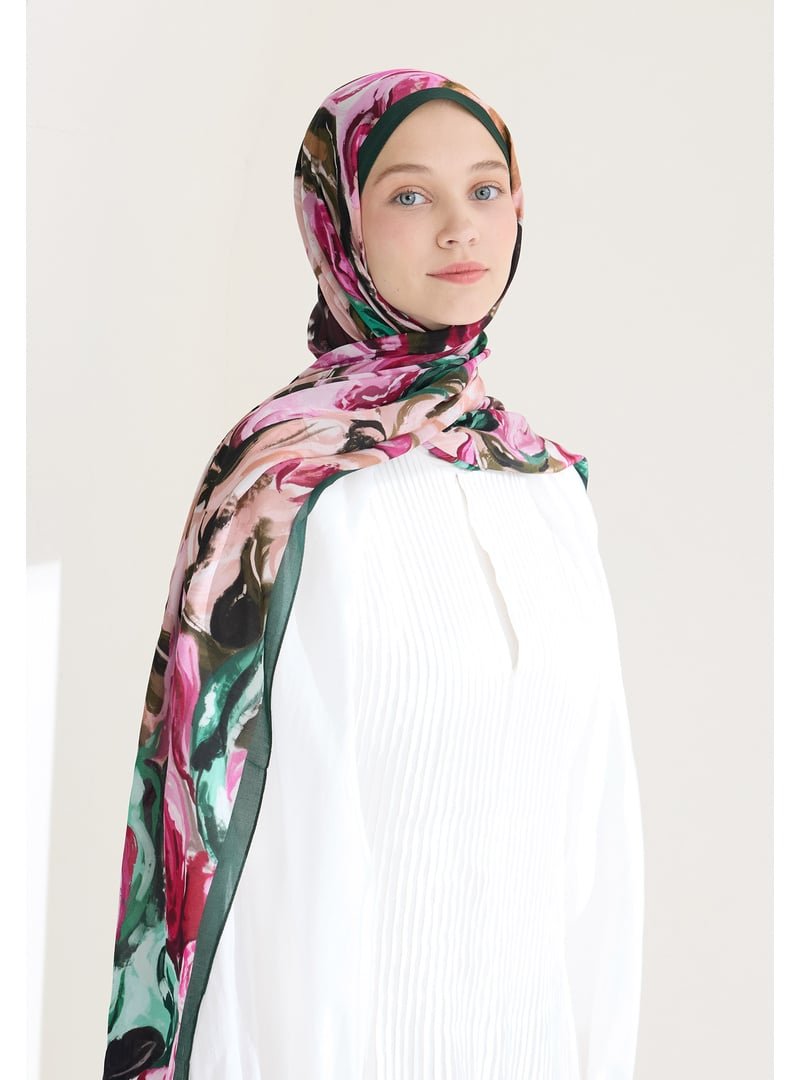 FRESHSCARFS Yeşil Rosıe Floş Viskon Şal
