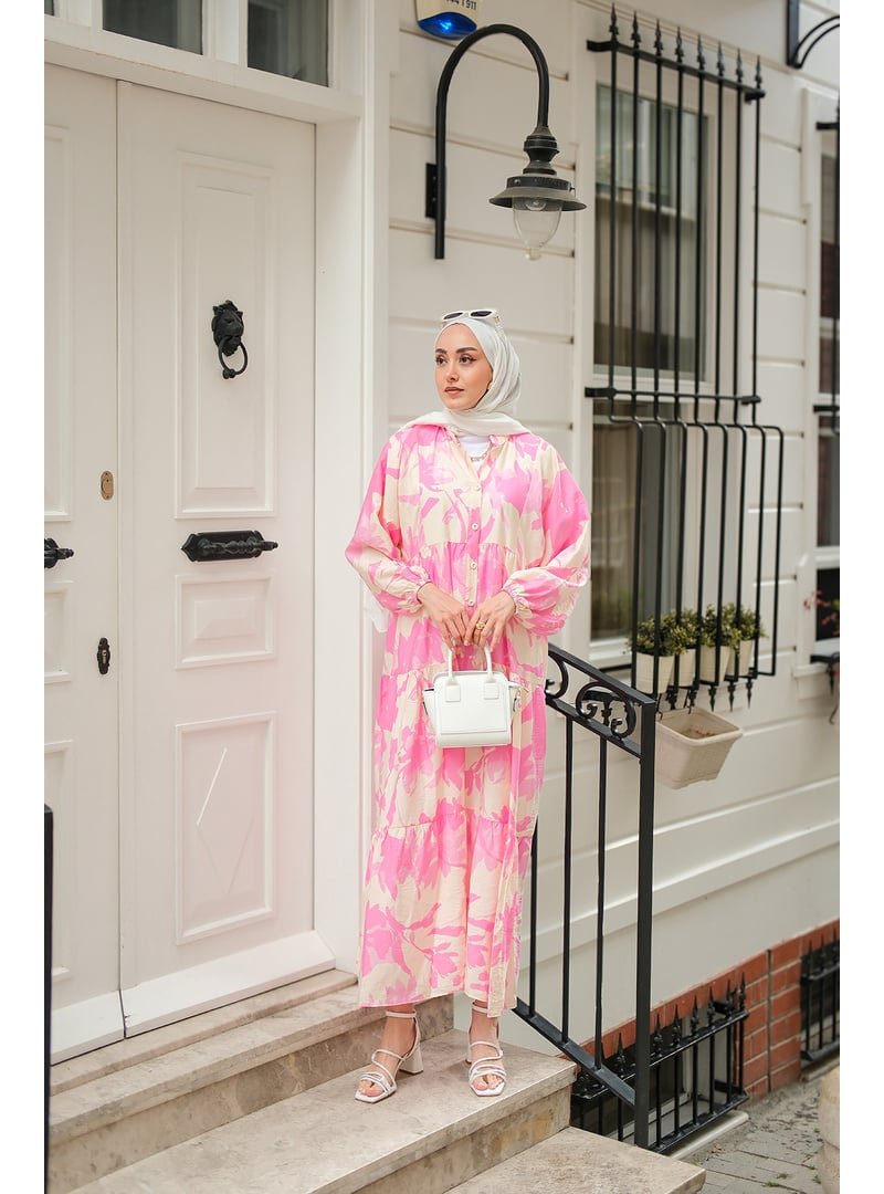 Locco Moda Pembe Renkli Desen Elbise