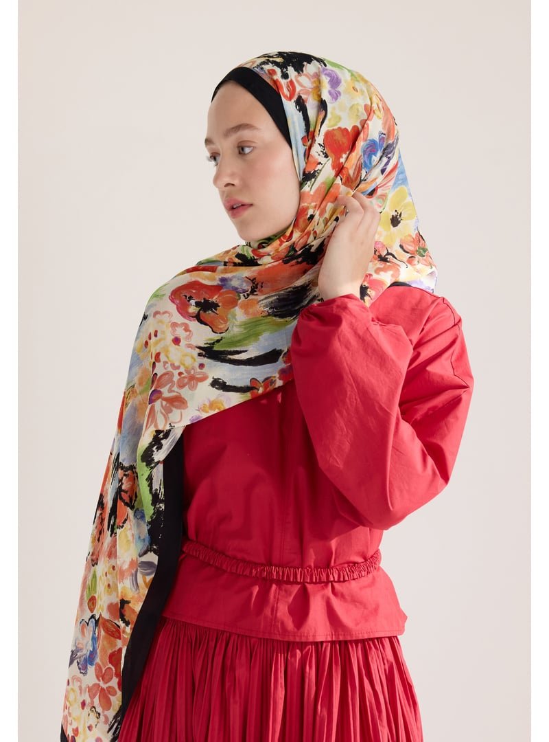 FRESHSCARFS Siyah Vınnıe Floş Viskon Şal