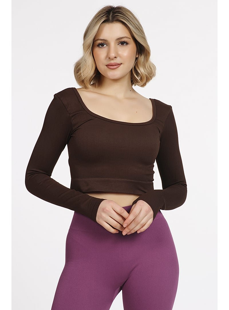 DoReMi Seamless Straplez Uzun Kollu Fitilli Büstiyer Kahverengi