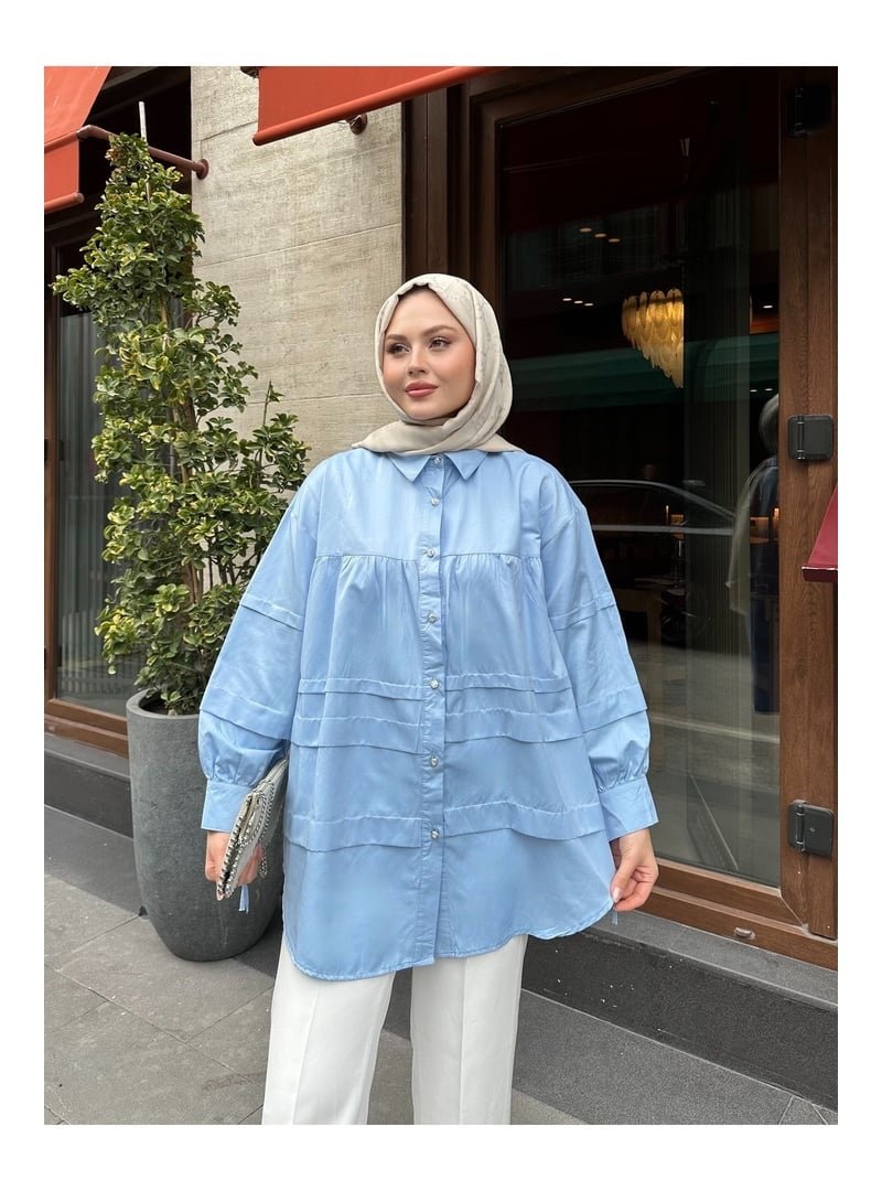 Volt Clothing Mavi Kol Detaylı Gold Düğmeli Gömlek