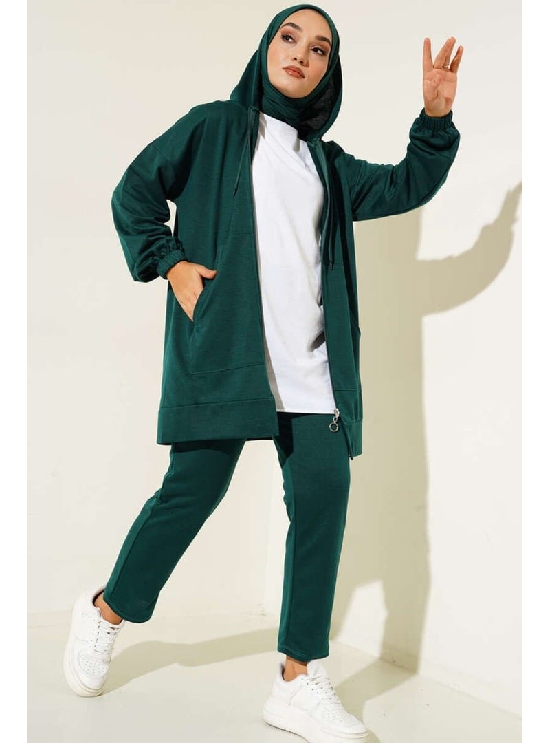 Volt Clothing Zümrüt Yeşili Kapüşonlu Fermuarlı İkili Takım