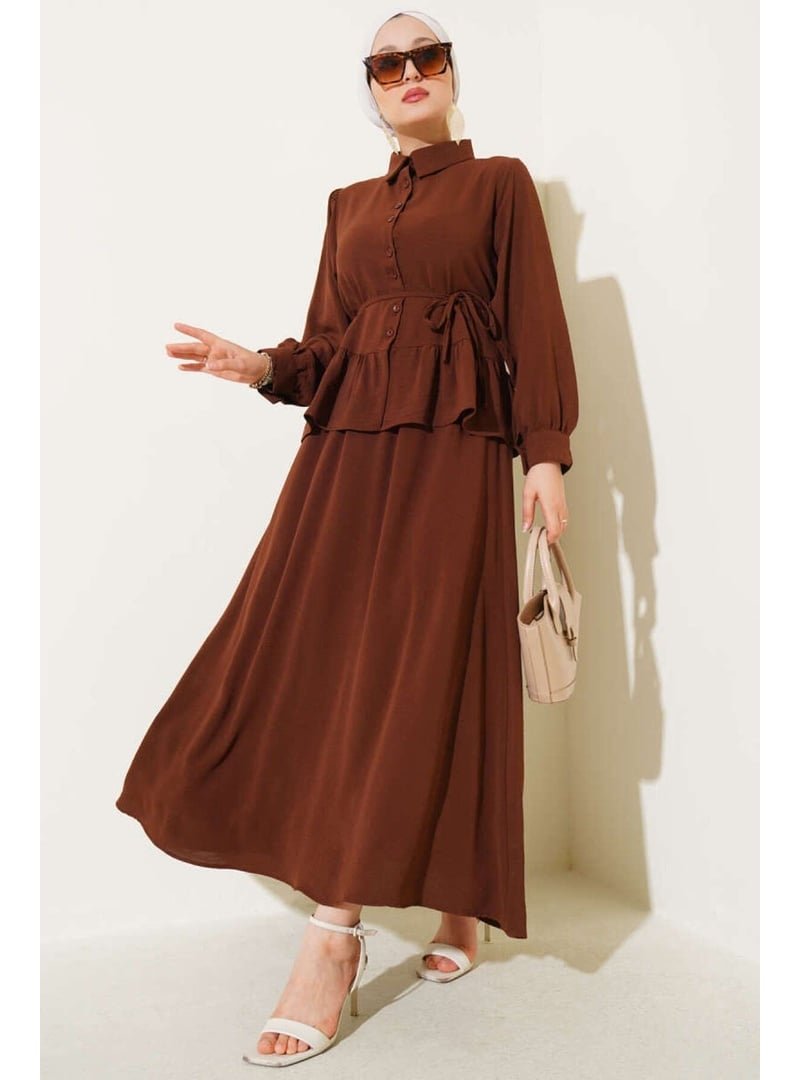 Volt Clothing Kahverengi Ayrobin İp Bağcıklı Etekli İkili Takım