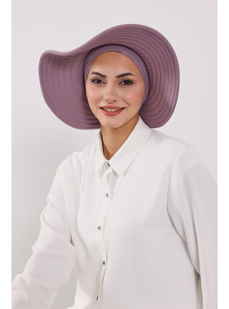 Aisha`s Design Lila Çıkarılabilir Arkası Fiyonklu Şapkalı Penye Bone Türban,s
