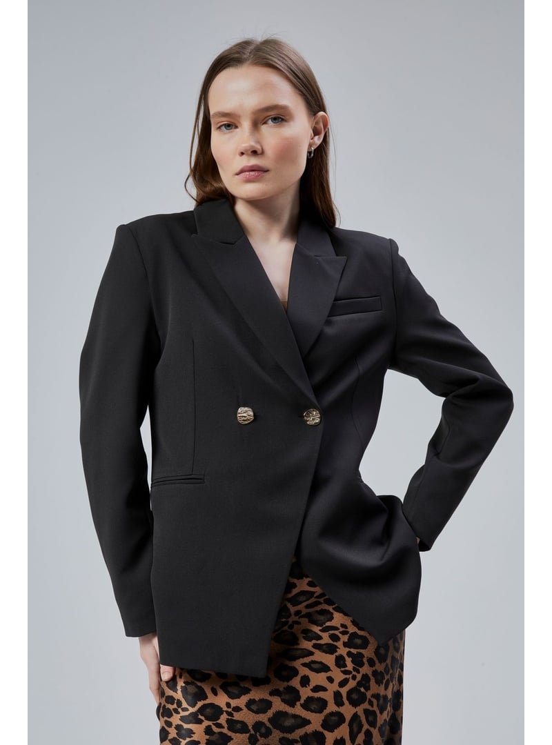 Bolivente Siyah Regular Fit Yırtmaç Detaylı Blazer Ceket