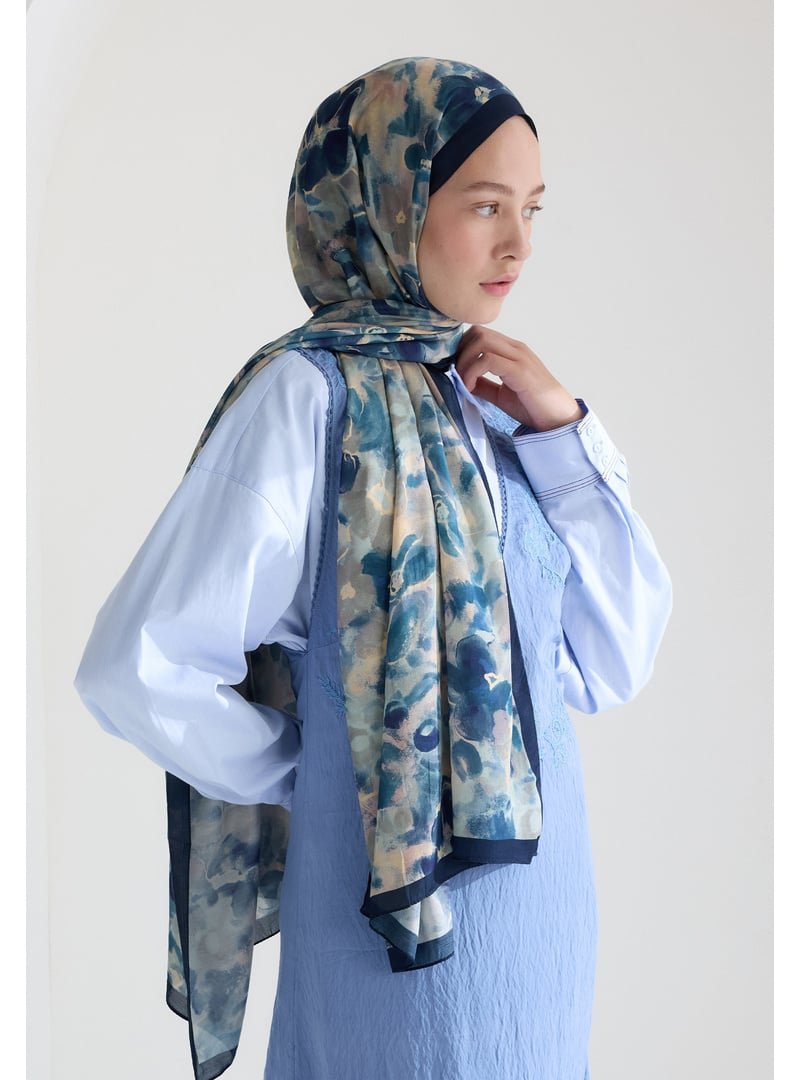 FRESHSCARFS İndigo Hıbıscus Beauty Floş Viskon Şal
