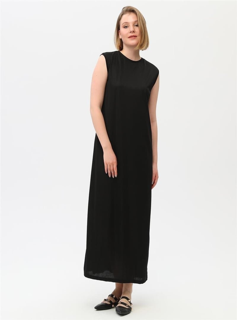 Bwest Siyah Defile İçlik Sade Basic Kolsuz Elbise