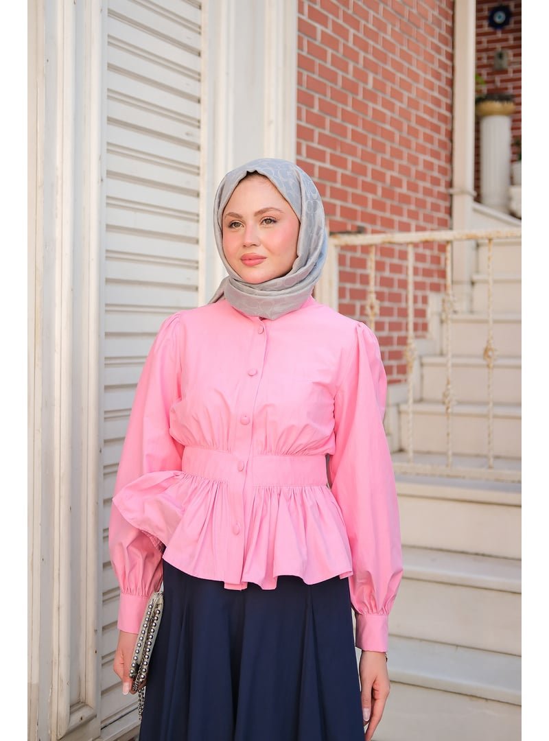 Locco Moda Pembe Beli Büzgü Detaylı Gömlek