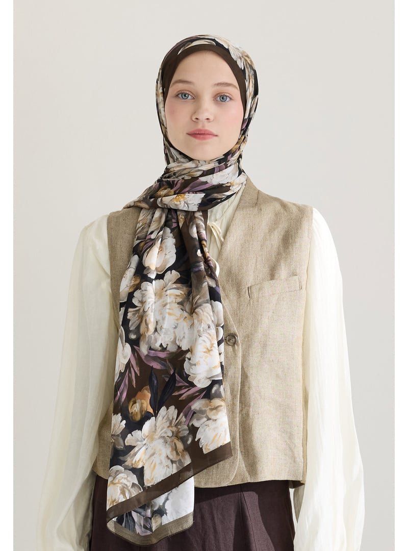 FRESHSCARFS Lotus Floş Viskon Şal Kahve
