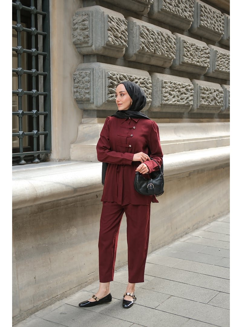 Locco Moda Bordo Düğme Detay Takım