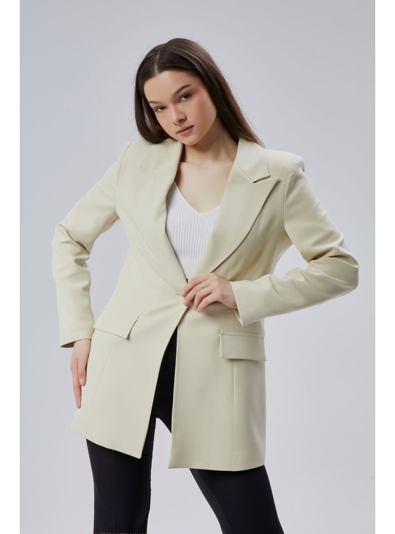 Bolivente Bej Kruvaze Uzun Blazer Ceket
