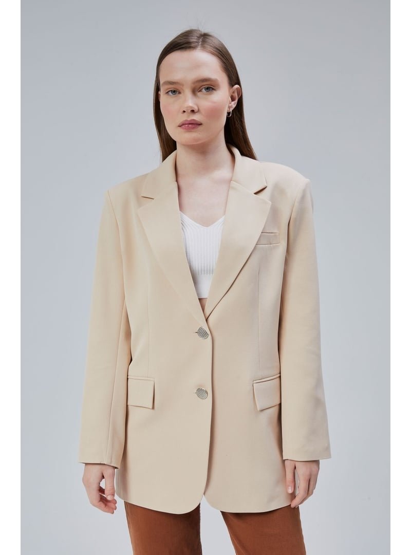 Bolivente Vizon Oversize Düz Kesim Astarlı Dokuma Blazer Ceket