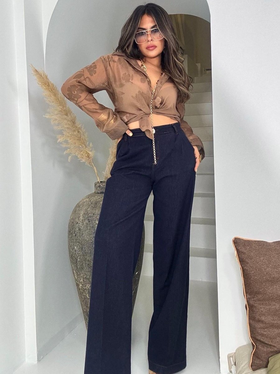 Sohotique By P Lacivert Full Likralı Palazzo Jean Pantolon