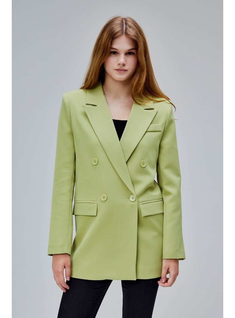 Bolivente Haki Regular Astarlı Kruvaze Kapama Dokuma Oversize Blazer Ceket Açık